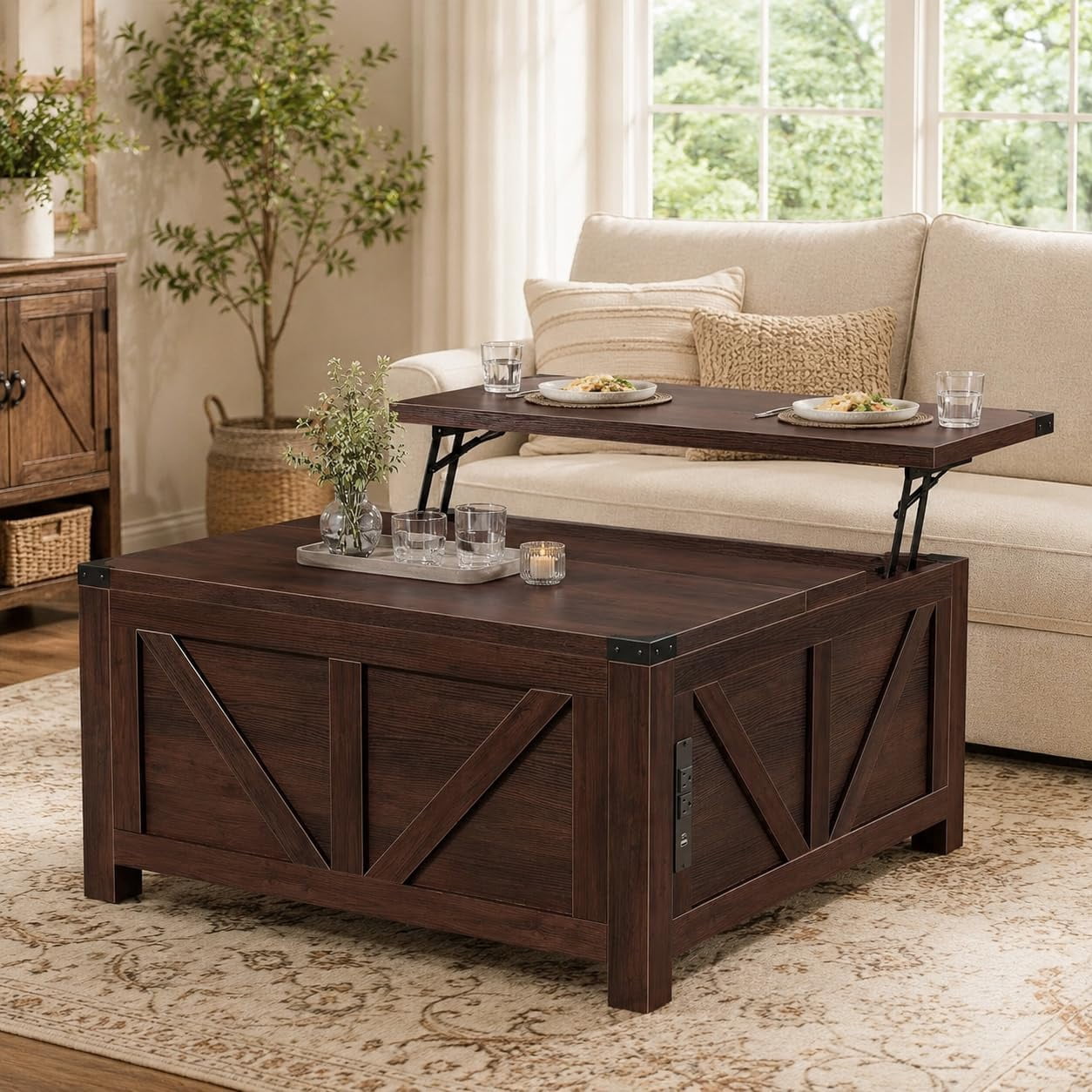 Simple Deluxe Lift Top Coffee Table with Storage, 35.5" Square Coffee Tables for Living Room, Farmhouse Coffee Table with Large Hidden Storage, Coffee Tables with Lifting Top for Living Room (White)
