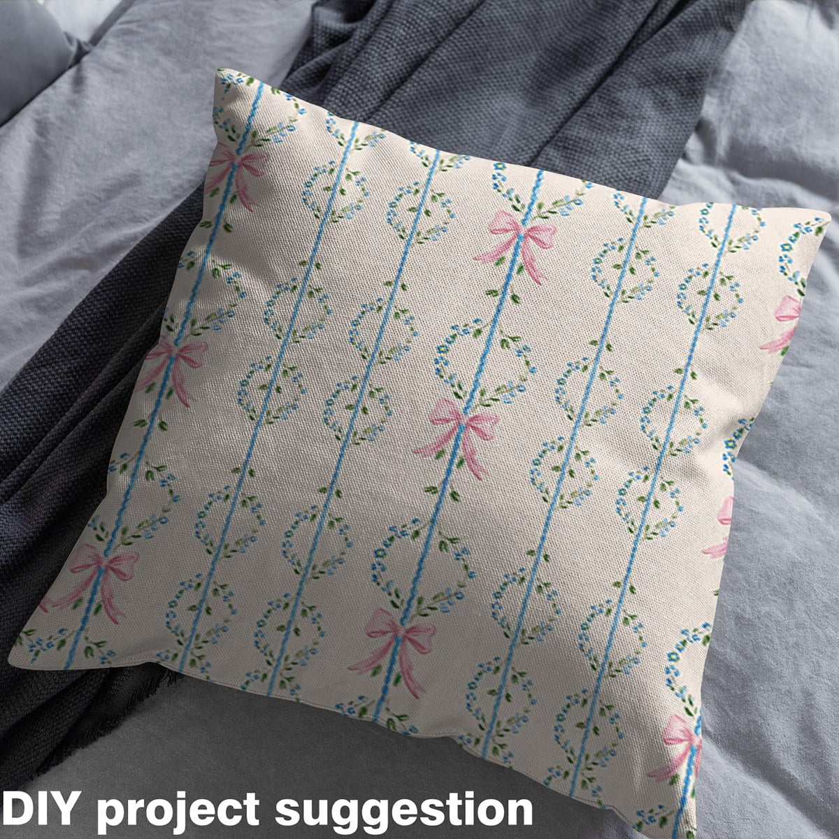 Homewish Girls Bow Knot Fabric by the Yard 1 Yard,Chic Christmas Wreath Home Decor Fabric by the Yard,Beige Green Pink Sewing Fabric For Boys Kids,Ultra Soft Home Decor