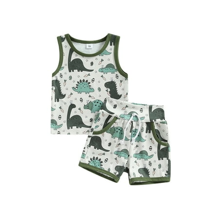 

Mieeyali Toddler Boys Clothes Dinosaur Sleeveless Round Neck Vest Tops Drawstring Short Pants Casual Outfits