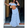 thumbnail image 3 of Women's 2-Piece Boho Outfit – Summer Off-Shoulder Crop Top  High-Waist Flowy Maxi Skirt Set for Beach  Vacation, 3 of 5