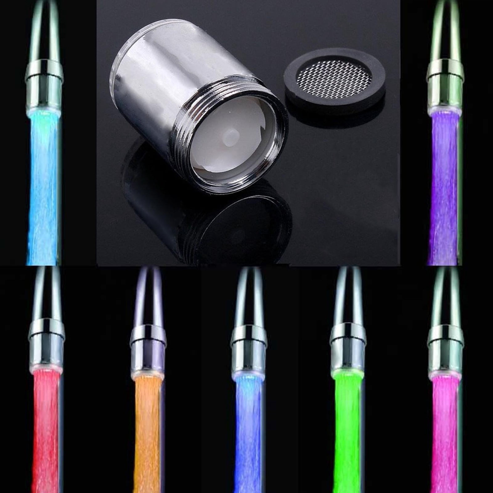 7 Color LED Faucet Light with Hydropower, ABS Material, Easy Installation, No Battery or Power Supply Needed for Romantic Ambience in Bathroom or Kitchen Hzhnb | Plastic, Silver