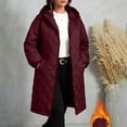 thumbnail image 5 of Hueook Coat for Women Quilted Hooded Long Sleeve Zip Up Mid Length Casual Winter Jacket Wine 2X, 5 of 9