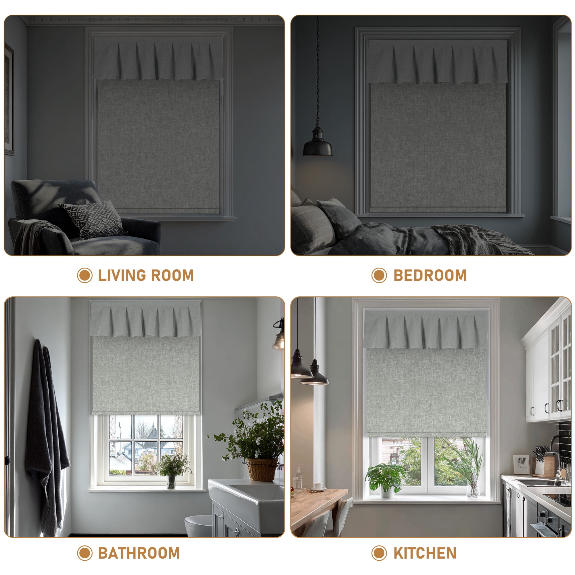 BERISSA No Drill Blinds for Indoor Windows, Blackout Roller Shade With Valance, Room Darkening Noise Reduction Thermal Insulation Roller Blinds for Office and Home,Easy to Install,46"W X 48"H,Gray