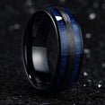 thumbnail image 2 of Wedding Rings For Men & Women. 8mm Black Tungsten Band Dual Blue Wood Inlay, 2 of 7