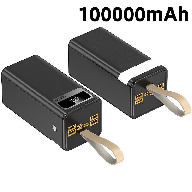 100,000mAh Portable Power Bank with Fast USB Charging, LED Display, Camping Light & Lanyard - Emergency Battery Pack for iPhone, Android, Outdoor and Digital Devices, Ideal Gift