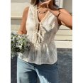 thumbnail image 6 of Gynyvoja Women'S V Neck Tank Top Floral Embroidery Ruffle Cap Sleeve Tie Front Tops Cream White L, 6 of 9