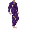 thumbnail image 2 of Daiia Purple Mardi Gras for Men's Long-Sleeved Pajama Set – Soft & Comfortable Sleepwear Button-Up Pajamas Cozy Lounge Wear-Small, 2 of 7