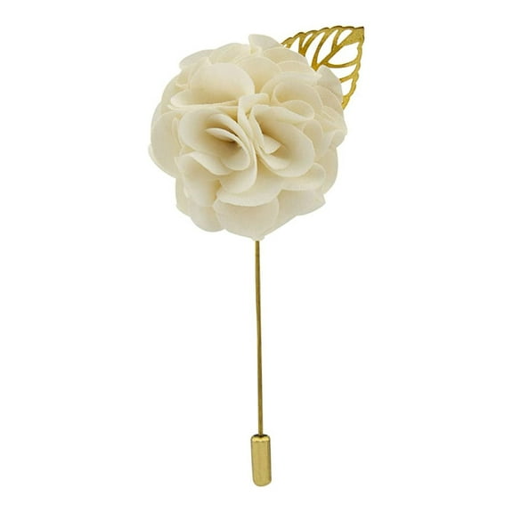 Knighthood Men's Off-White Bunch Flower With Golden Leaf Lapel Pin / Brooch