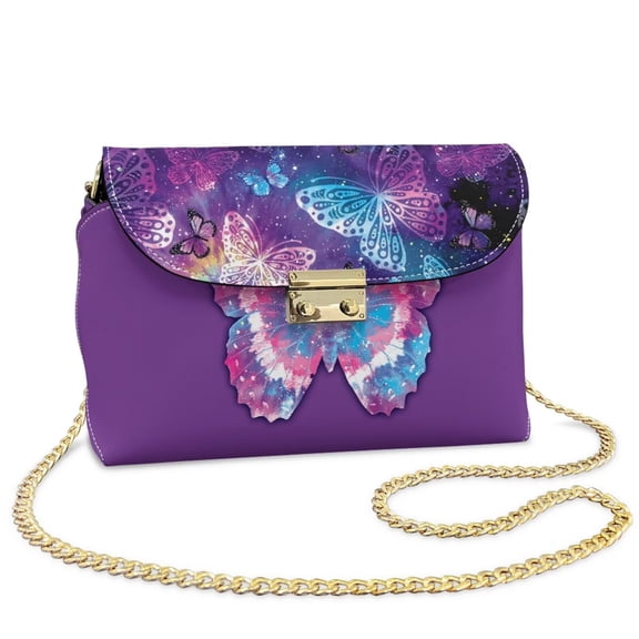 KUIFORTI Colorful Butterfly Leather Crossbody Bags for Women Easy to Carry Medium Flap Crossbody Handbag with Chain Strap Durable Casual Shoulder Bag for Women for Daily Life