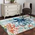 thumbnail image 3 of Area Rug 48×72in, Ocean Octopus Starfish Coral Floor Carpet Living Room Rug, Water Monster Blue Wood Board Non-Slip Welcome Mat Indoor Rugs for Bedroom Dining Room, 3 of 9