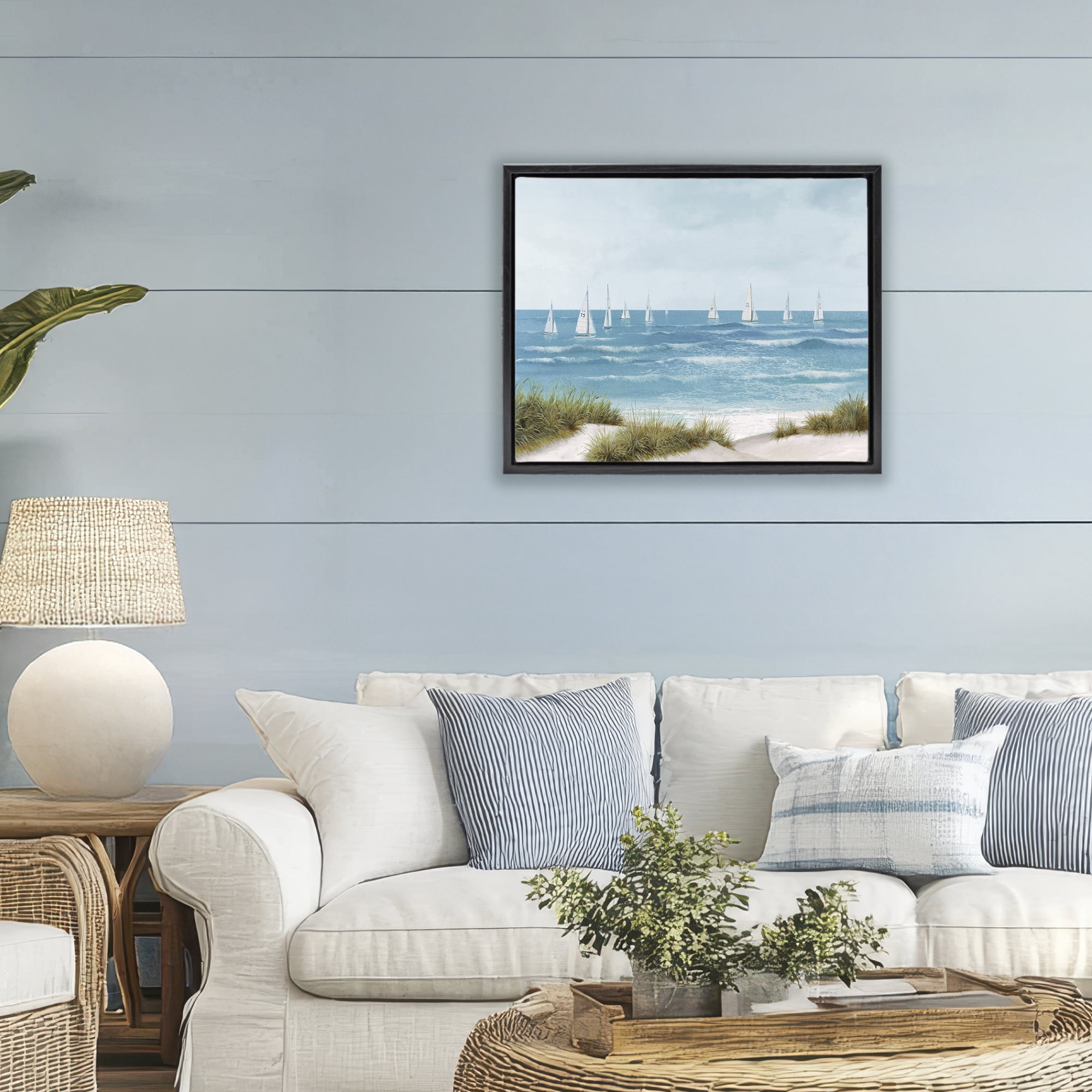 Stupell Industries Sail Away Seaside Boats Black Framed Floater Canvas Wall Art, design by Lorenzo Collective