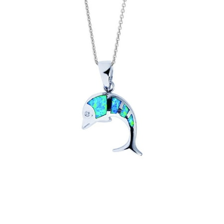 Sterling Silver Dolphin Sea Life Sealife Charm Necklace Lab Created Opal 18 Inches