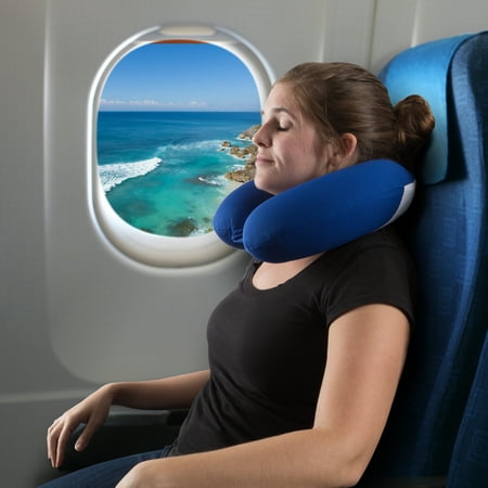 Memory Foam Travel Pillow- With Gel That Cools for Head/Neck Support with Pillowcase for Sleeping, Traveling, Airplanes, Trains by