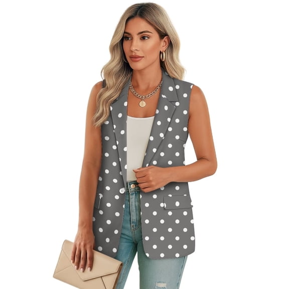 Uorisanigo White Polka Dots Women's Suit Vest with Pockets Open Front Blazer Vest for Women Size S Sleeveless Lightweight Waistcoat Vests Elegant