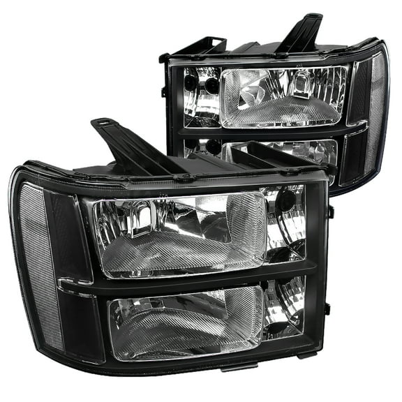 Spec-D Tuning Black Headlights Clear for 2007-2013 GMC Sierra Pickup Head Light Assembly Left Right Pair