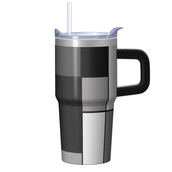 Leak-Proof Straw Lid 20oz Stainless Steel Tumbler with Handle, Geometric Design Double Wall Insulated Coffee Mug