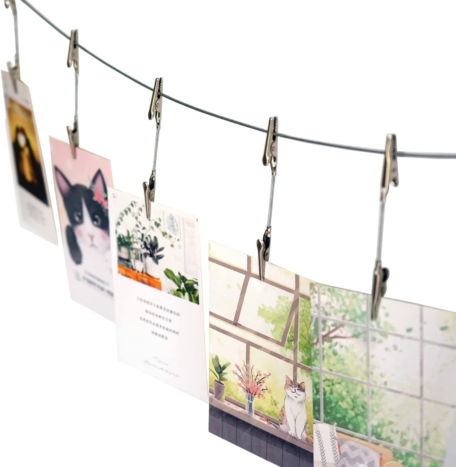 Wall Hanging Photo Display, DIY Picture Frame String with 12 Clips for Photos Notes and Artworks (Adjustable Alligatory Clip)