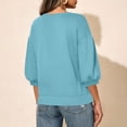 thumbnail image 4 of Ahdbta Womens Crewneck Sweatshirts Dressy Casual Puff 3/4 Length Sleeve Loose Fit Shirts Lightweight Fall Pullover Tops, 4 of 8