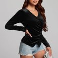 thumbnail image 5 of TKLPEHG Womens Tops V-Neck Velvet Ruched Tops Solid Color Lightweight Long Sleeve T Shirt Fall Tops Fashion Loose Comfy Casual Blouses Pullover (Black,L), 5 of 7