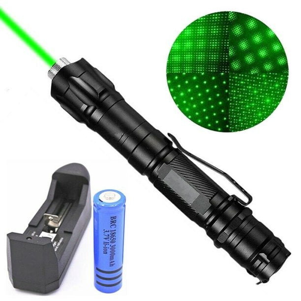 JinLinly 900 Miles Pointeur laser vert Star Beam Lazer 0,1 mW + batterie  rechargeable + chargeur 