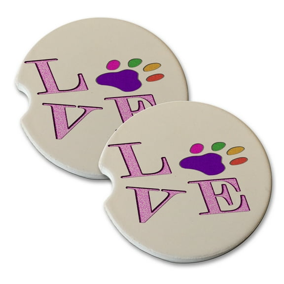 KuzmarK Sandstone Car Drink Coaster (set of 2) - Puppy Dog Kitty Cat Love