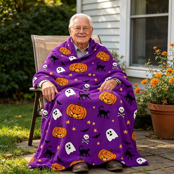 Halloween Blanket 78.7x59.1in Lightweight Flannel Throw Ghost Print for Sofa Couch Decor by OVFUIZ