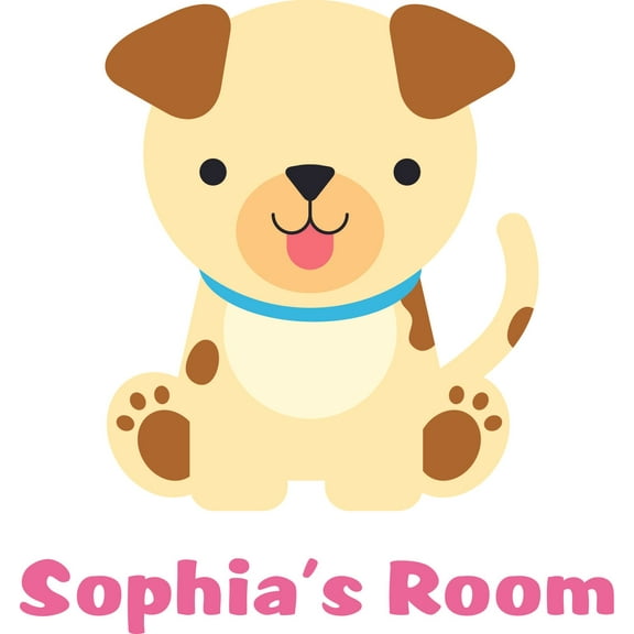 Custom Name Vinyl Wall Decal for Home - Cute Puppy Dog Sitting Art Cute Wall Decal Bedroom Living Room Entry - Personalized Text Removable High Tact - Size: 30 In x 18 In