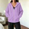thumbnail image 7 of Zip Up Hoodie Women Oversized Lightweight Casual Fall Fleece Jackets Long Sleeve Drawstring Light Cute Baggy Full Zip Hooded Sweatshirt with Pockets Light Purple XL, 7 of 7