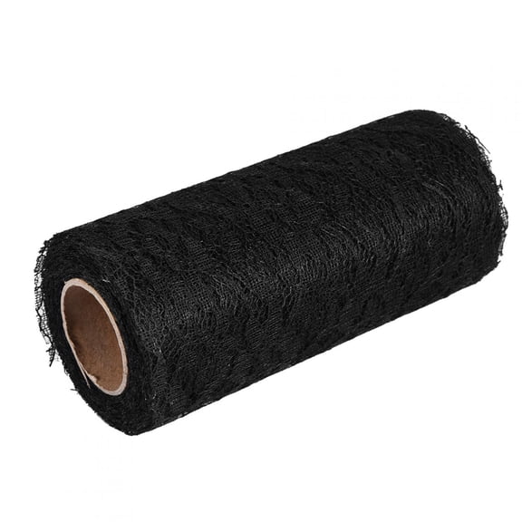 10-Yard Black Wedding Table Runner and Chair Sash with Floral Lace and Tulle for Party Decor