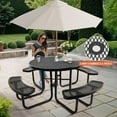 thumbnail image 5 of Gaonala 46" Round Outdoor Picnic Table Set 4 Built-in Benches Umbrella Hole Metal Commercial Grade Seats 8 for Garden Backyard (Black), 5 of 8