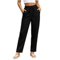thumbnail image 2 of TtopsQueen Women Elastic Drawstring Straight Leg Pants, High Waist Lightweight Textured Trousers with Side Pockets, Loose Fit Vacation Casual Daily Wear Black,XXL, 2 of 5