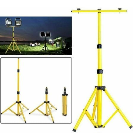 Floodlight Tripod Stand, Twin Head -Could Mount 1 to 2 Lights, Portable Telescopic Outdoor Lamp Stand 160cm