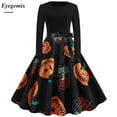 thumbnail image 3 of Vestido de Halloween de moda 2020 para mujer, vestido midi de manga larga con estampado de calabaza, vestido de fiesta vintage, vestido de fiesta, 3 of 5