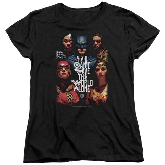 Justice League Movie Save The World Poster S/S Women's T-Shirt Black