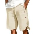 thumbnail image 2 of Aueoeo Men's Solid Elastic Waist Shorts with Drawstring Button Closure and Side Slit – Five Inch Cargo Pants for Casual Summer Wear,Beige,XXL, 2 of 7