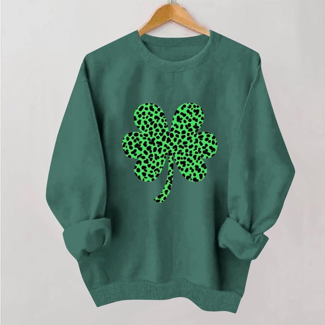 TaTaai Women St Patrick's Day Printed Crew Neck Long Sleeve Sweatshirt Ladies Casual No Hood Pullover Top Spring Daily Street Office Wear Soft Breathable No Fading Machine Washable Top Gift