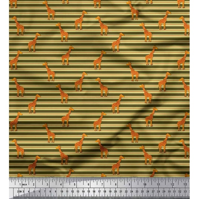 Soimoi Georgette Viscose Fabric Stripe & Giraffe Animal Print Sewing Fabric Yard 42 Inch Wide