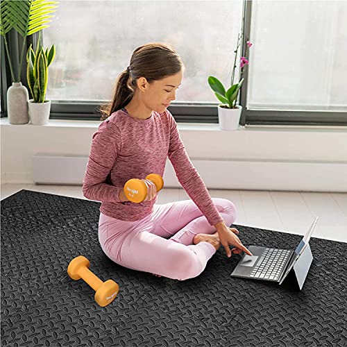 Rubber Tiles Workout Flooring Puzzle Exercise Mat with 6 Squares Interlocking Foam Gym Mats 24'' x 24'' EVA Protective Mats for Heavy Equipment