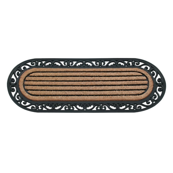A1HC First Impression Striped Oval 18"X48" Rubber and Coir Molded Double Doormat