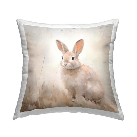 Stupell Industries Neutral Gazing Bunny 18" x 18" Animals Print Polyester Throw Pillow, Zip Closure 1 Count