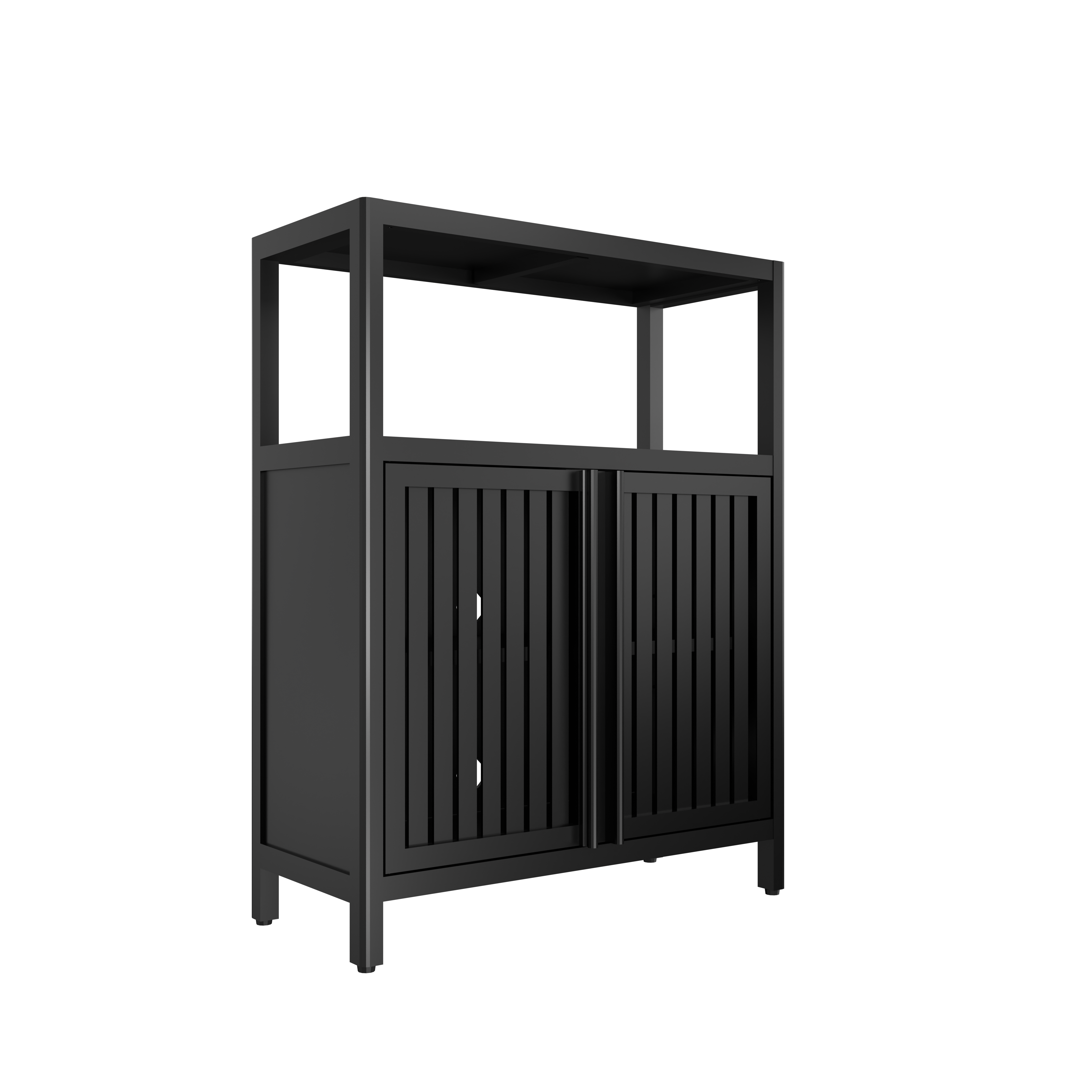 Yoneston 3-Tier Bamboo Bathroom Shelf Storage Cabinet, Freestanding Floor Cabinet with 2 Doors for Entryway, Living Room, Black