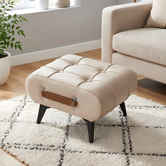 WRXELAN Small Footstool Ottoman,Storage Ottoman - Stylish and Functional Faux Leather Footrest for Extra Seating in Living Room, Entryway, White