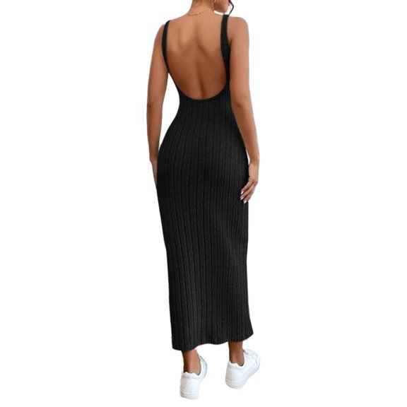 Women Ribbed Backless Maxi Dress Sleeveless Slim Fit Summer Tank Dress Cocktail Long Dress