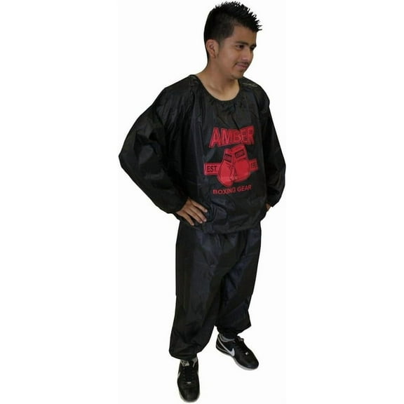 Amber Fight Gear Extreme Sauna Suit for Weight Loss, Heavy-Duty Nylon Sweat Suit for Men & Women – Increases Perspiration, Elastic Neck, Wrist, Waist & Ankles, Black, Small/Medium