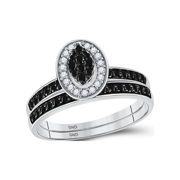 Diamond Princess 10kt White Gold Womens Round Black Color Enhanced Diamond Bridal Wedding Ring Set 1/2 Cttw