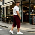 thumbnail image 7 of Nestiefly Men's Capri Cargo Casual 3/4 Shorts Elastic Waist Drawstring Wide Leg Below Knee Sweatpants Baggy with Pockets Wine M, 7 of 7
