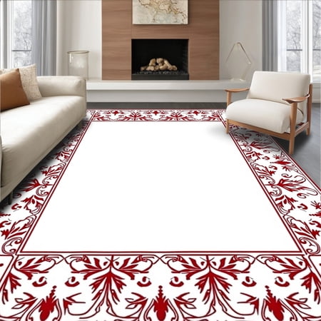 ODIKA 4'x6' Machine Washable Non-Slip Area Rug, Enchanted Winter Forest Magical Seasonal Decoration High Traffic Rug, Red, 733094