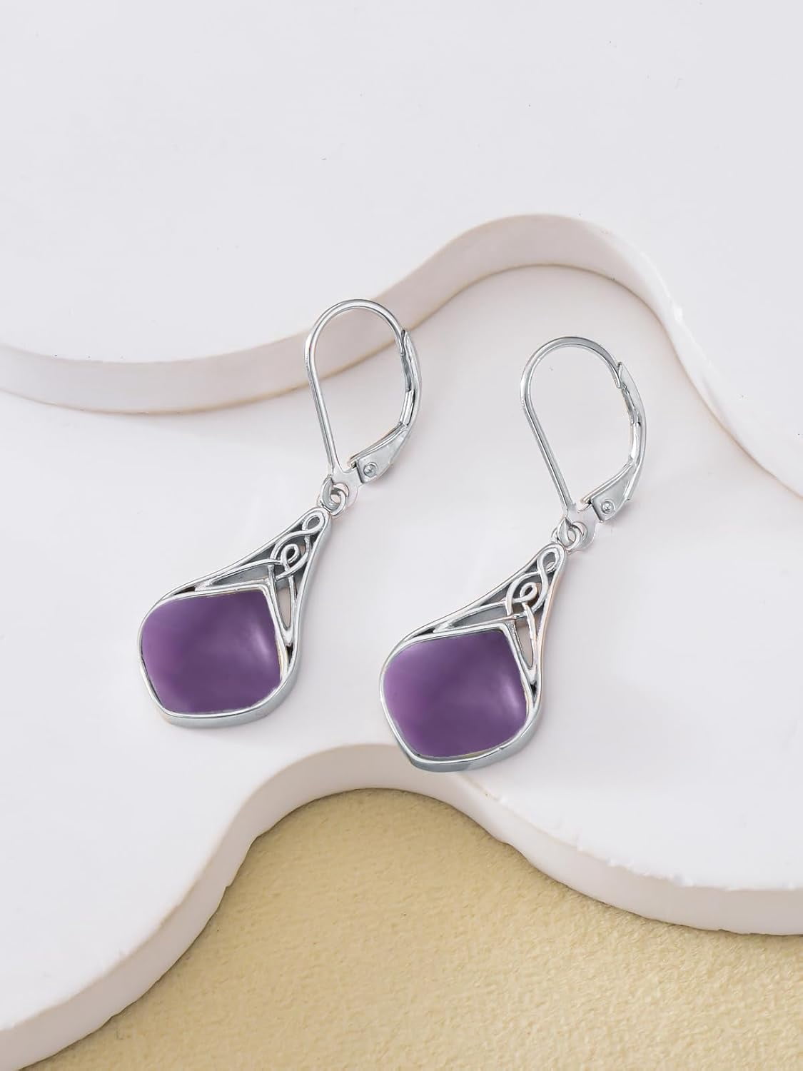 Teardrop Earrings Sterling Silver Celtic Amethyst Drop Earrings Jewelry Gifts for Women