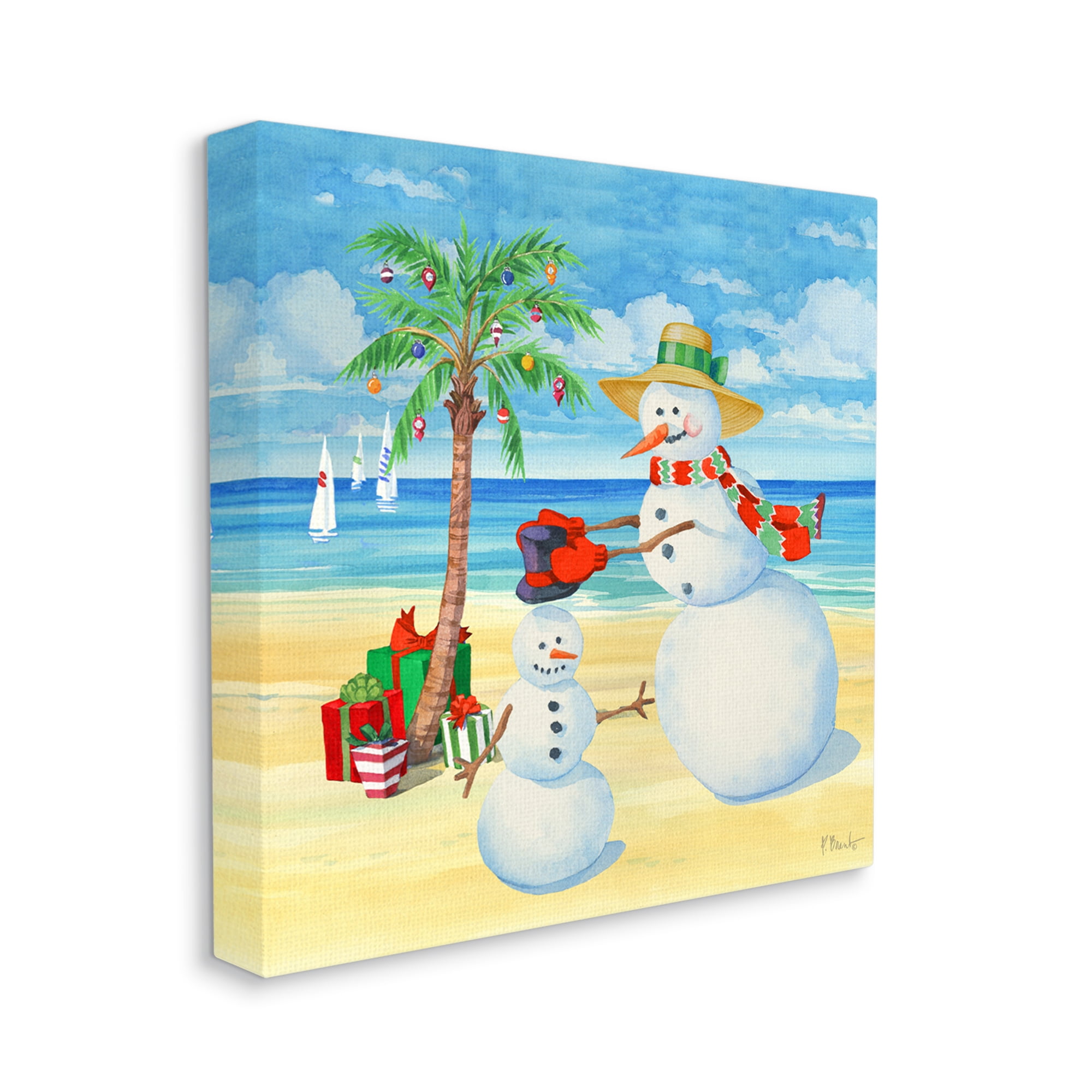 Stupell Industries Festive Snowman Beach Holiday Painting Gallery Wrapped Canvas Print Wall Art, 36 x 36