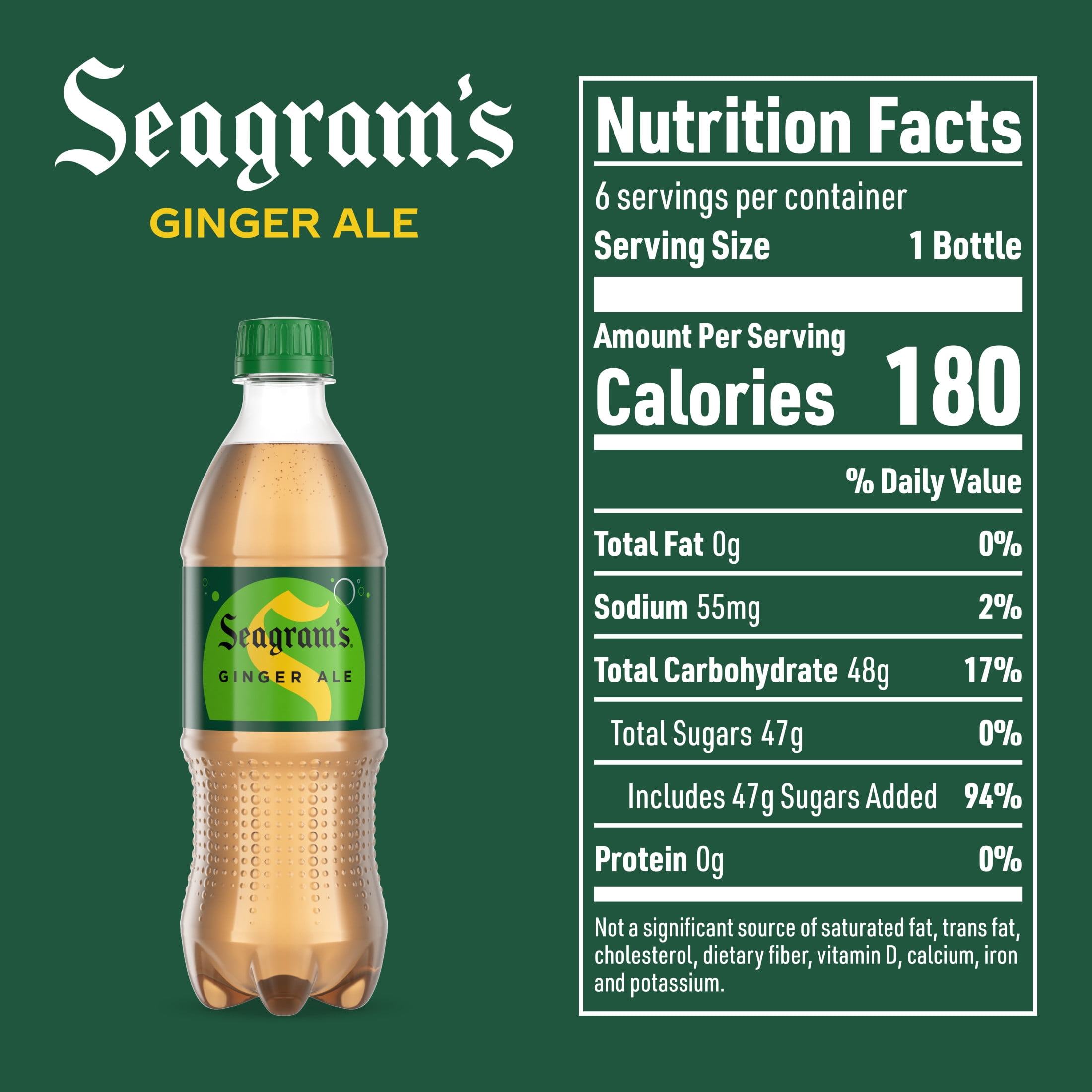 (3 pack) Seagram's Ginger Ale Soda Pop Bottles, 16.9 fl oz, 6 Pack